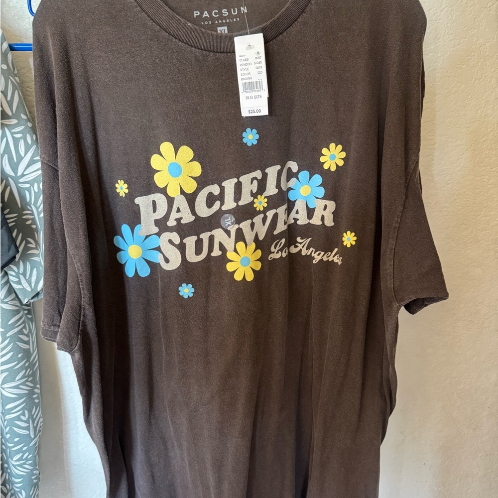 PacSun Brown Tee with Floral Accents